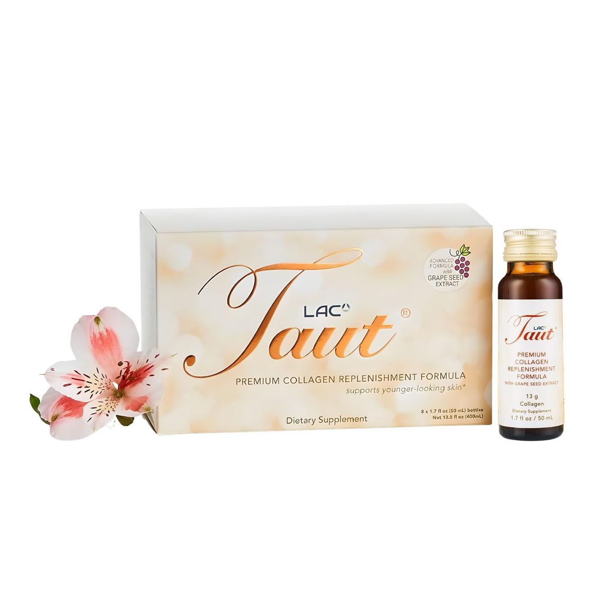 TAUT Liquid Collagen orange bottle for skin hydration and vitality
