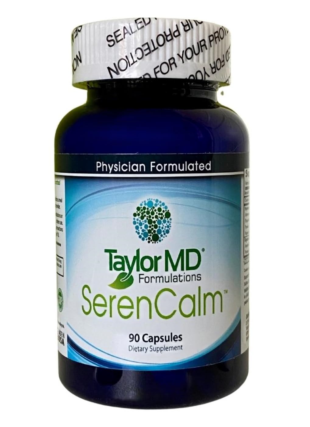 Taylor MD SerenCalm bottle pour showing capsules for daily stress support