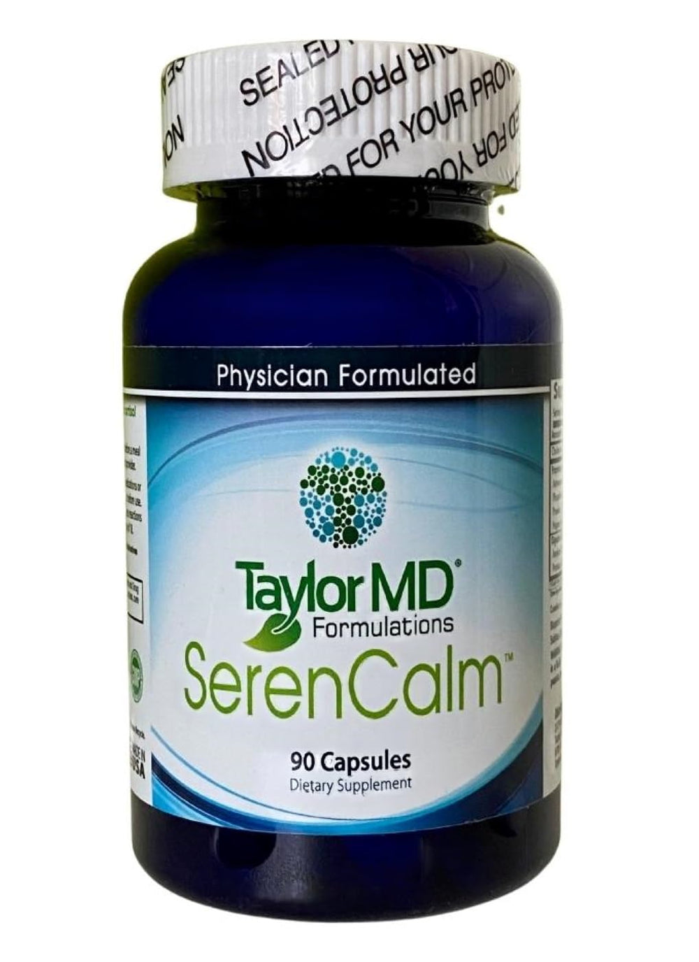Taylor MD SerenCalm bottle pour showing capsules for daily stress support