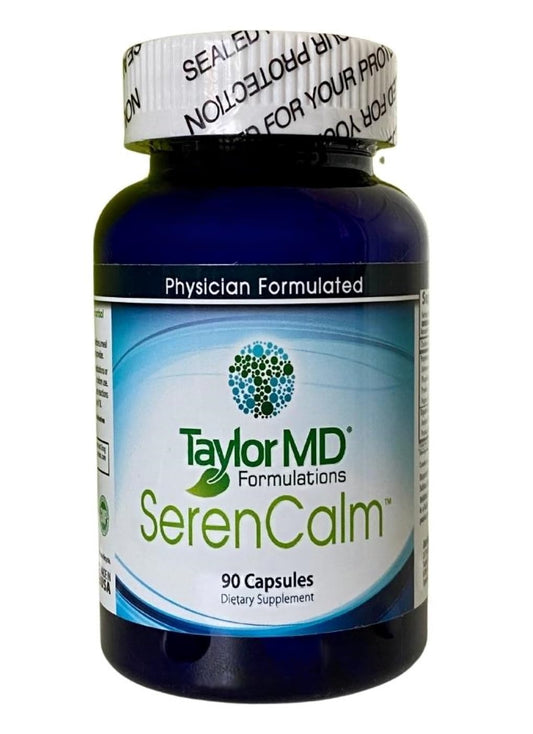 Taylor MD SerenCalm bottle pour showing capsules for daily stress support