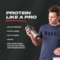 Chocolate TB12 shake pictured as post-workout recovery option.