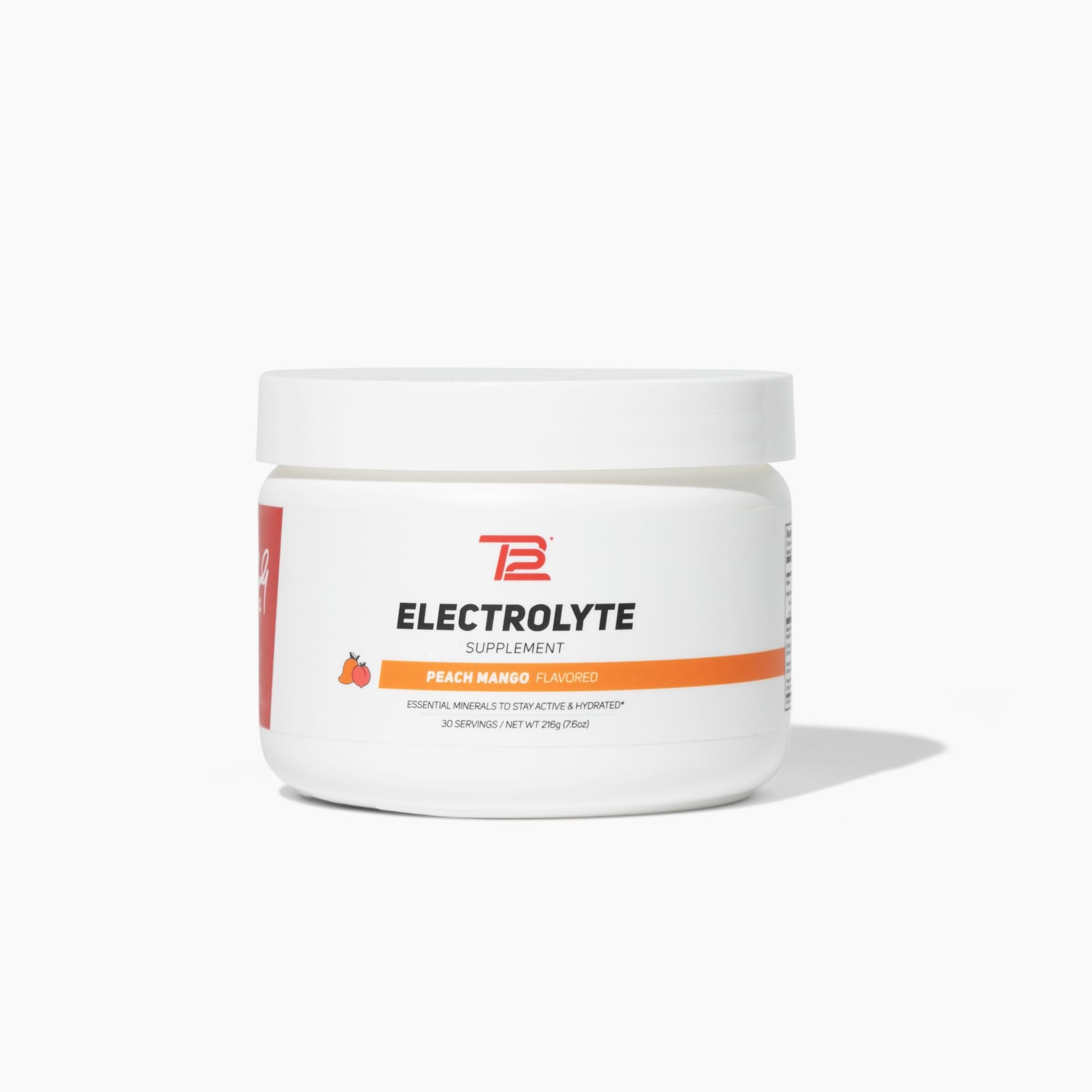TB12 Electrolyte Powder Peach Mango jar for daily hydration.