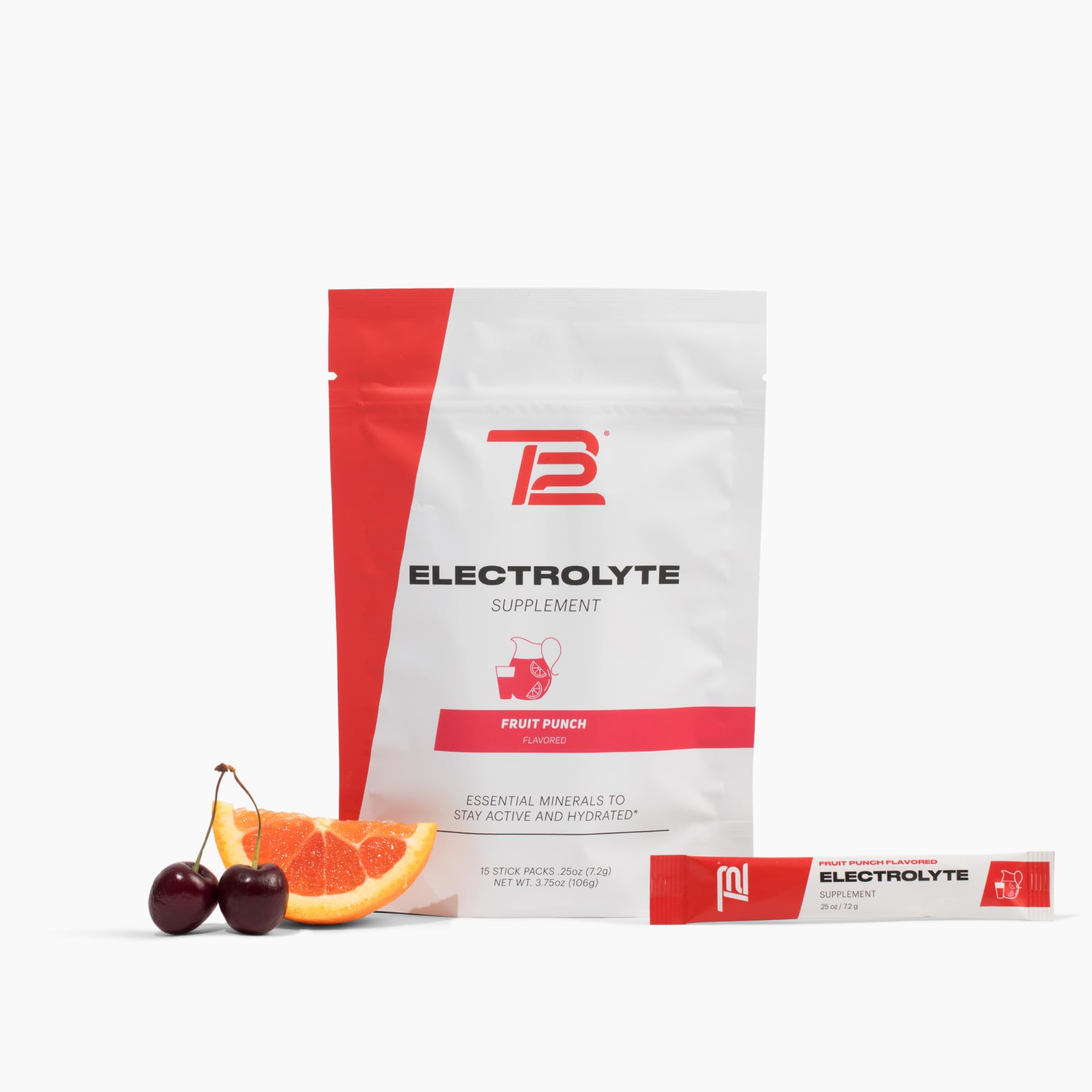 TB12 Electrolytes Fruit Punch packets ready for on-the-go hydration.
