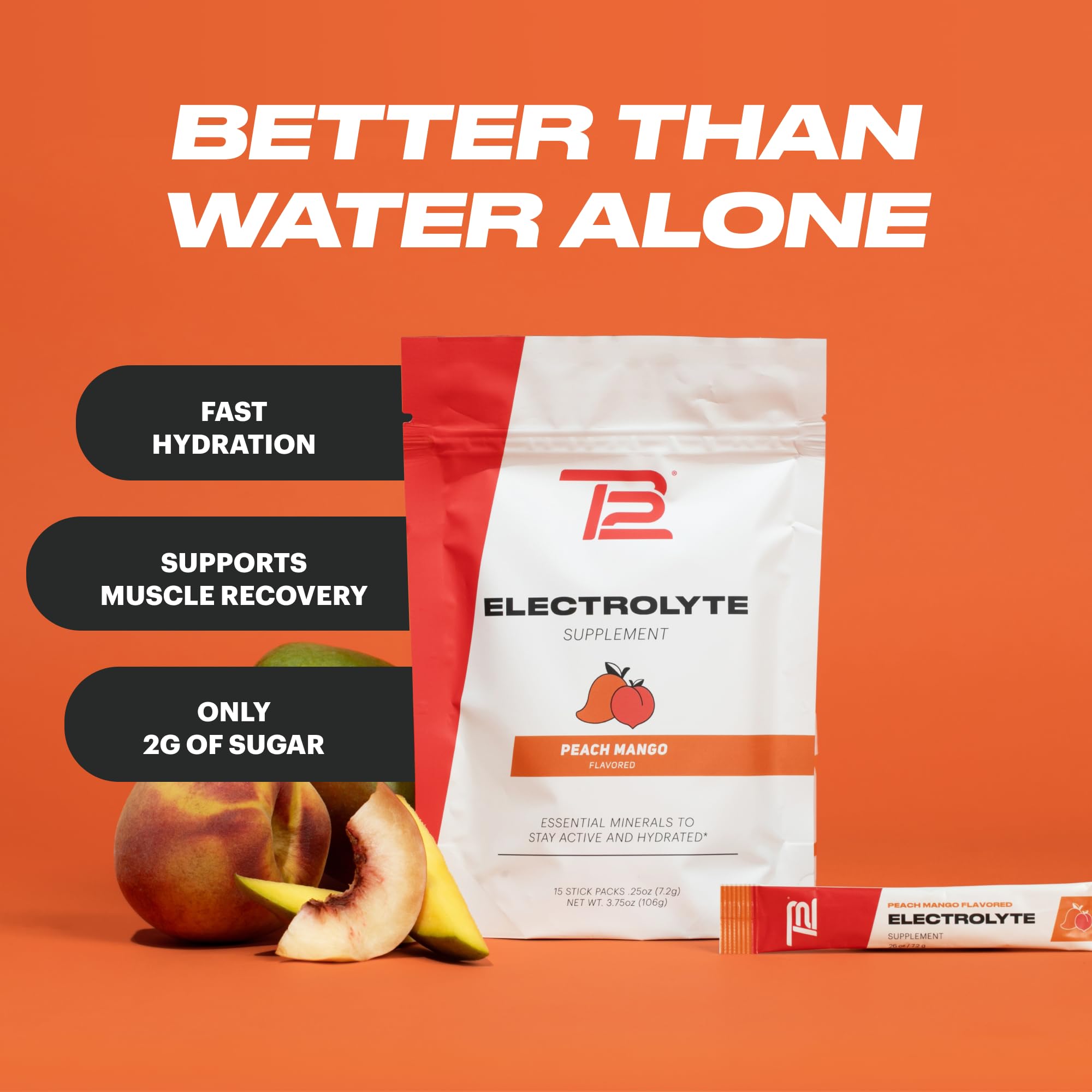 TB12 Electrolytes Peach Mango dissolves easily in a glass of water.