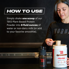 Meal replacement shake poured into a glass, TB12 ready.