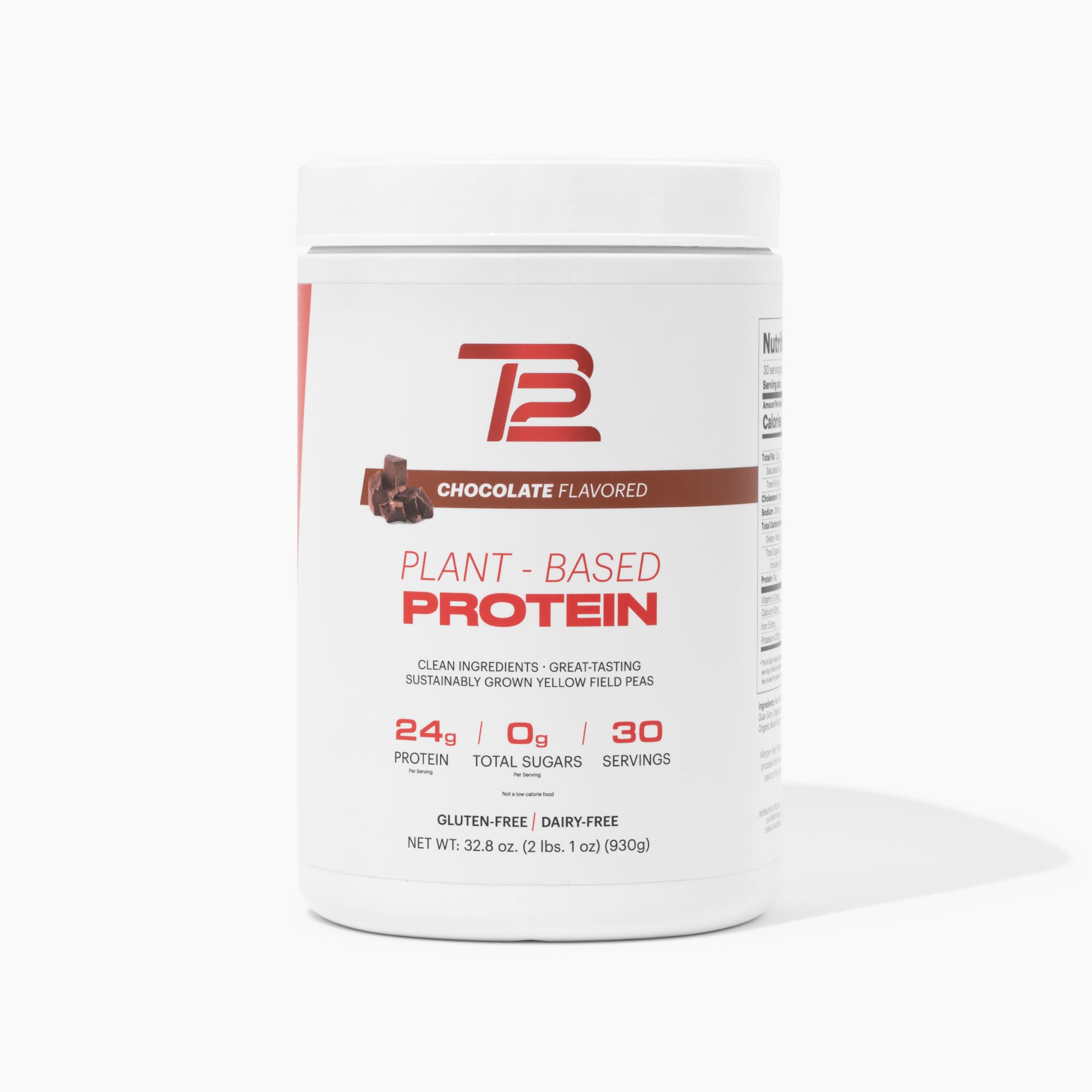 TB12 plant-based chocolate protein powder bottle ready for a post-workout shake.