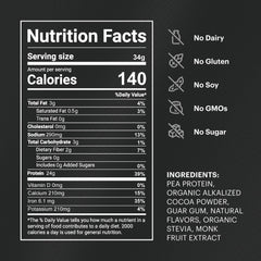 TB12 nutrition panel on tub shows 24g pea protein per serving.