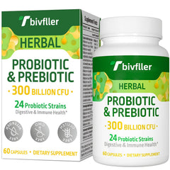 Tbivfller probiotics bottle front shows 300B CFU for daily gut support.