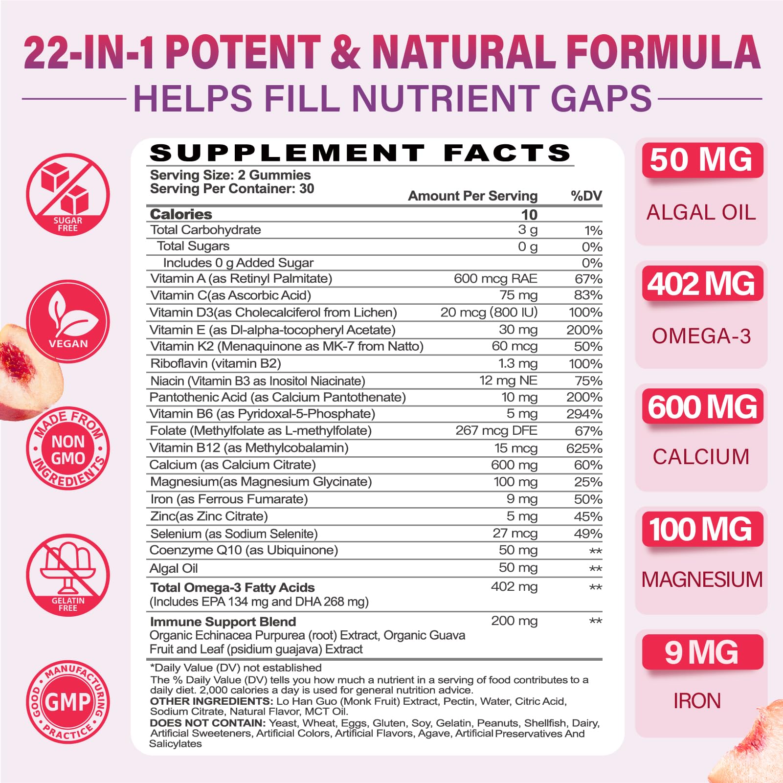 Tcemundry gummies closeup with peach flavor and soft texture for easy digestion.