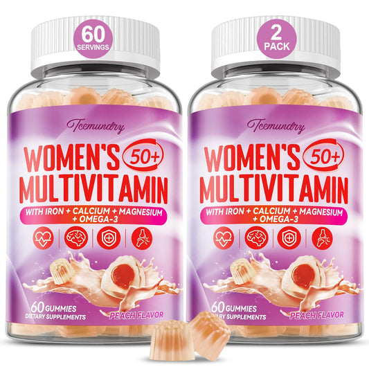 Tcemundry Women 50+ multivitamin gummies jar supports daily energy and immune health.