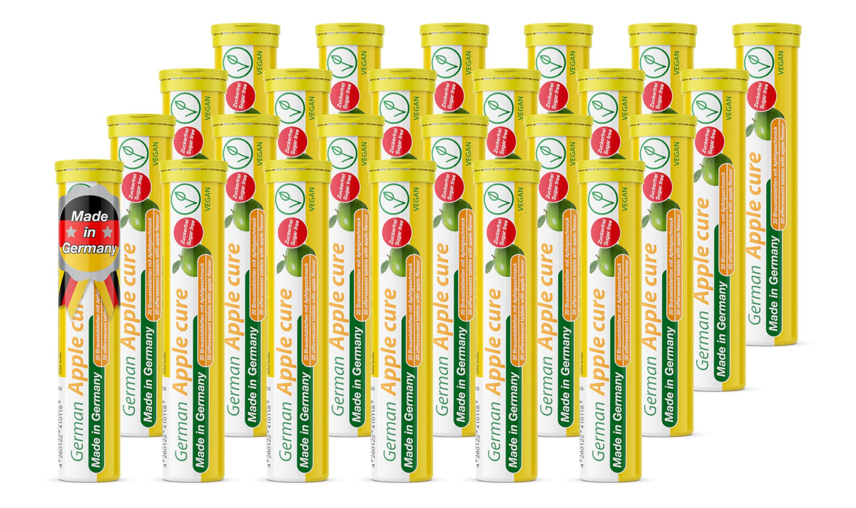 T&D German Apple Cure tablet in apple flavor tube, sugar-free and vegan.
