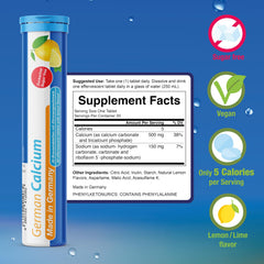 T&D German Calcium 20 tablets per tube shown in a compact package.