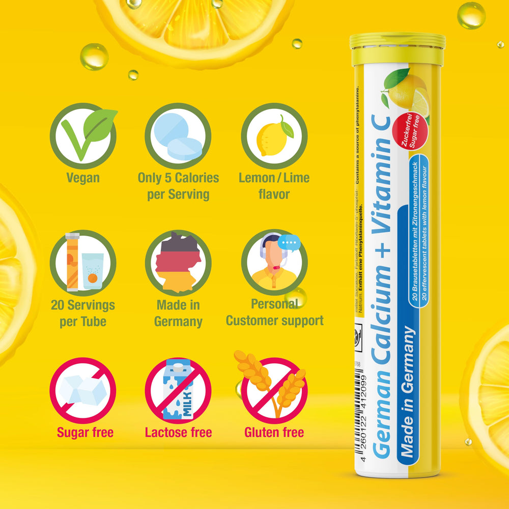 Packaging box showing German-made quality for TD Calcium + C.
