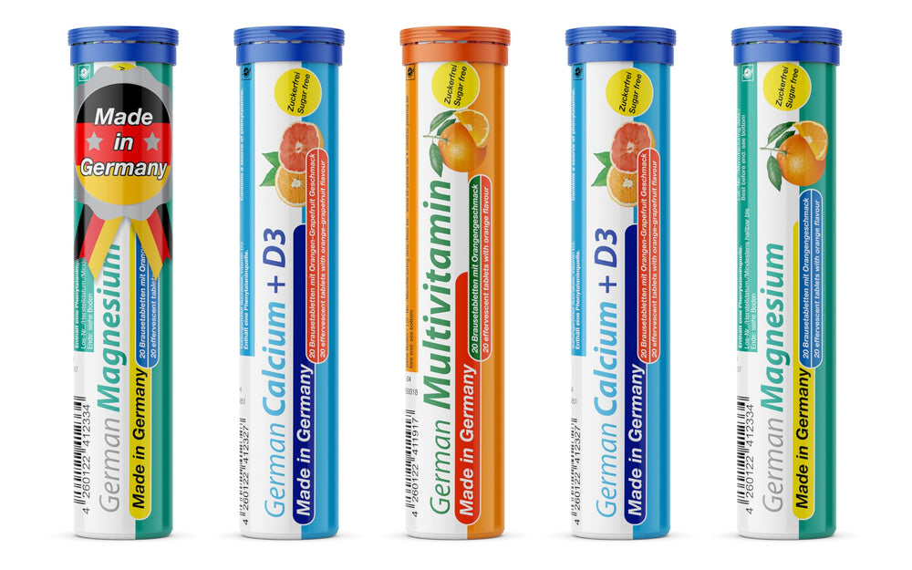 TD German Electrolyte Mix orange tablets dissolving in water for quick hydration