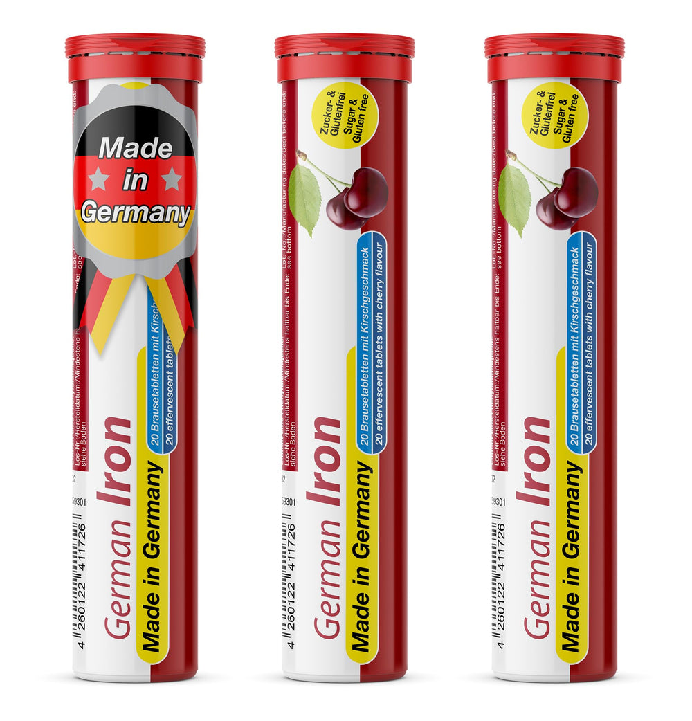 T&D German Iron 14 mg cherry effervescent tablet in bottle for easy iron intake