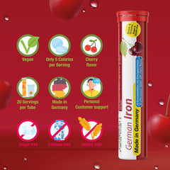 Glass of cherry-flavored effervescent drink, vegan-friendly