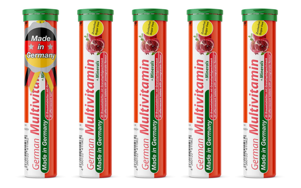 T&D German Multivitamin + Minerals pomegranate bottle for daily use.