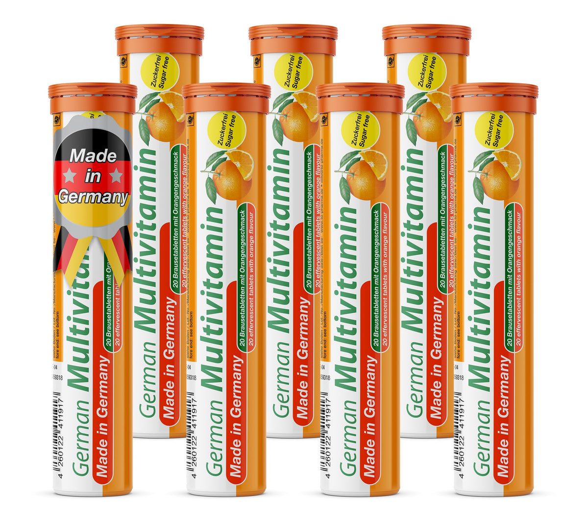T&D German multivitamin orange tablet dissolving in water for a refreshing daily boost