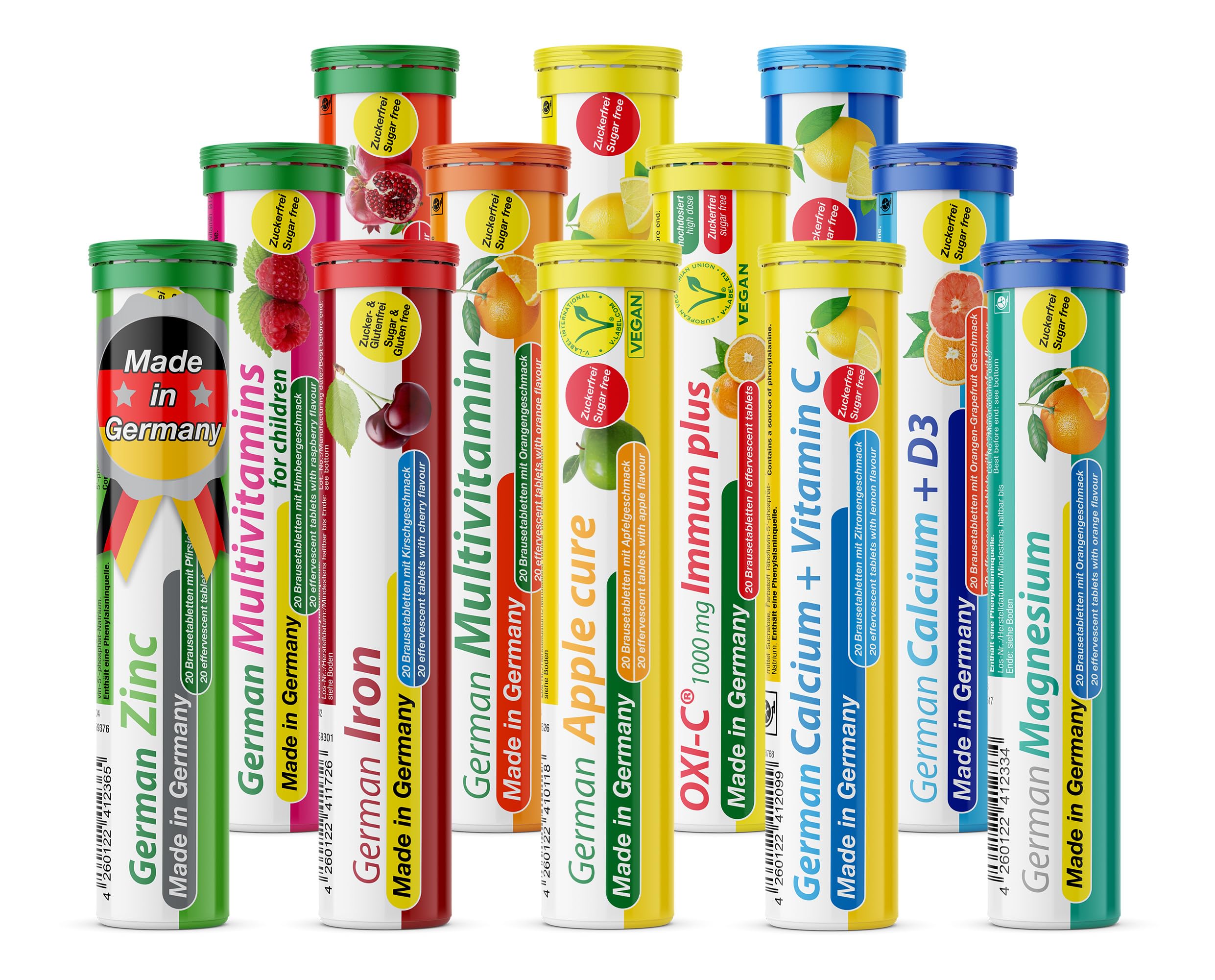 T&D German Vitamin box front showing mixed fruit flavors for daily hydration.