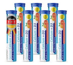 T&D German Calcium + D effervescent tablets in orange-grapefruit flavor for daily calcium support.