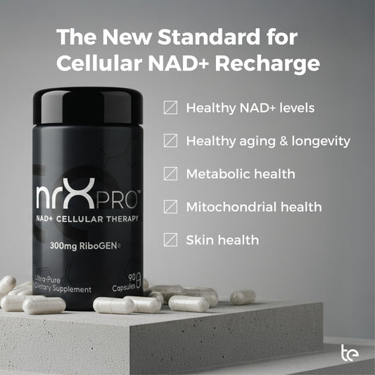 Close-up of te nrXPRO vegan capsules highlighting dairy-free formula