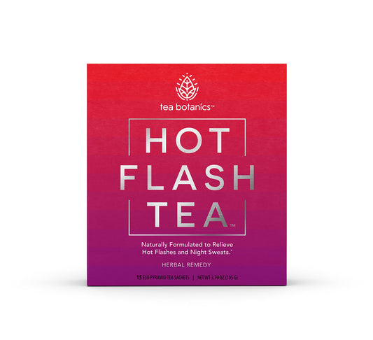 Tea Botanics Hot Flash Tea bottle pour offers non-hormonal daily support.