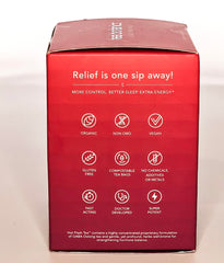 Tea Botanics Hot Flash Tea display shelf suggests daily menopause support ritual.