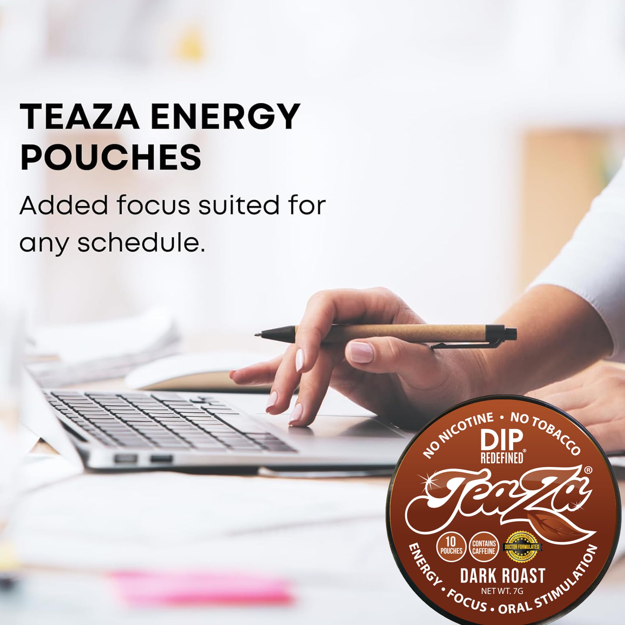 TeaZa easy-open packaging enables quick, clean access on the go