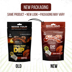 TeaZa Energy close-up texture shows rich, tobacco-free dip alternative.