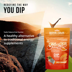 TeaZa energy pouch showing caffeine boost for steady daytime energy