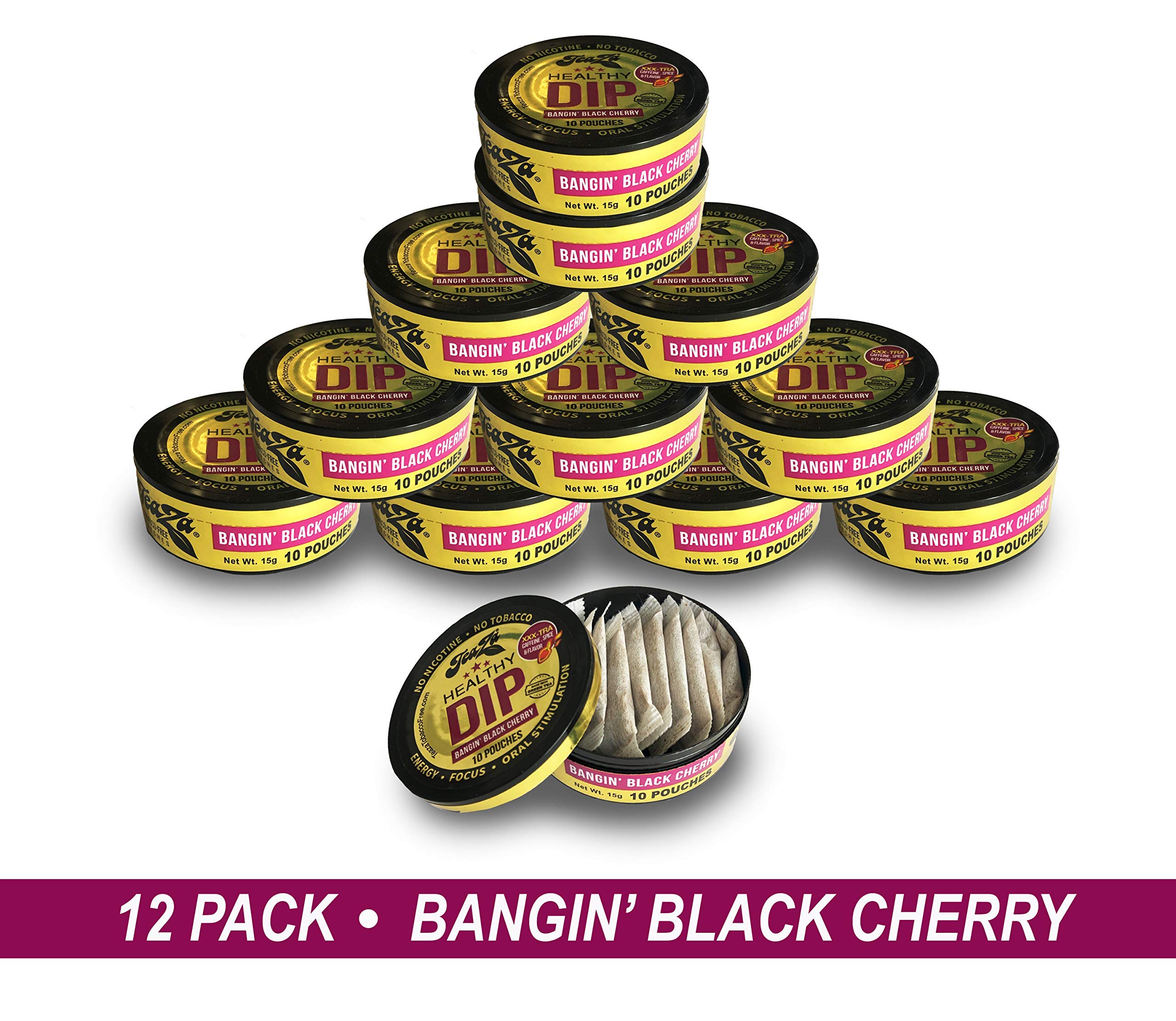 TeaZa Bangin' Black Cherry open pack shows sachets for quick energy