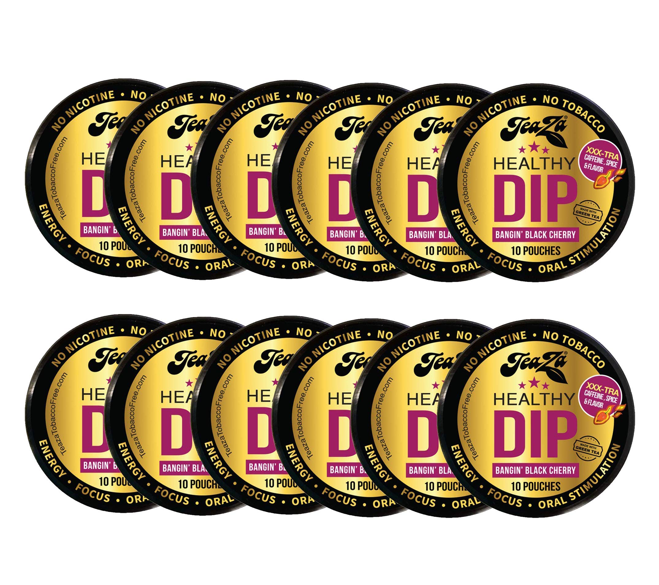 TeaZa Bangin' Black Cherry energy pouches on pack cover for nicotine-free energy