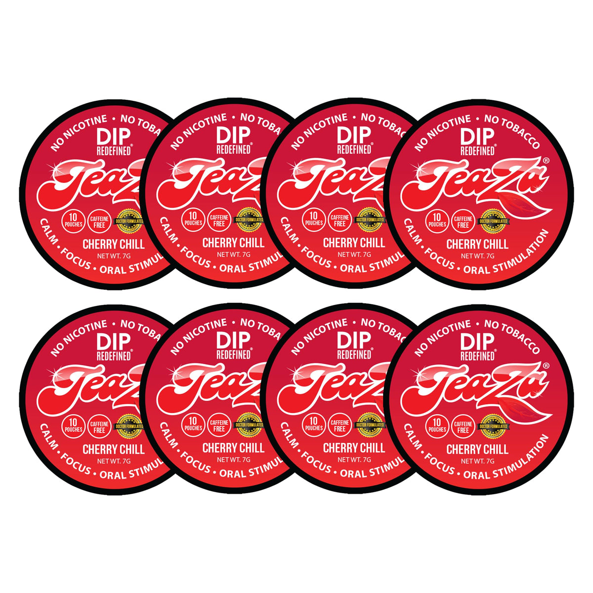 TeaZa Cherry Chill Energy Pouches pack front shows a tobacco-free energy dip option