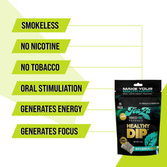 TeaZa Energy Pouches close-up label highlights natural caffeine and herbal boost.
