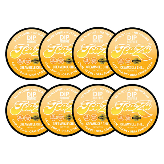 TeaZa Energy Pouches Creamsicle Chill in mouth deliver long-lasting flavor.