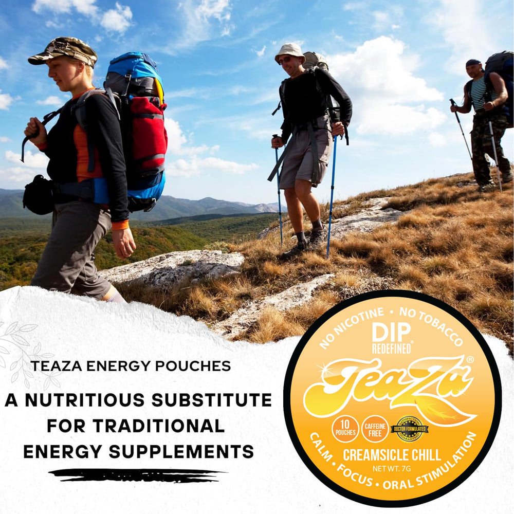 TeaZa Energy Pouches for dip in lip and gum during use.