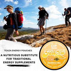 TeaZa Energy Pouches for dip in lip and gum during use.