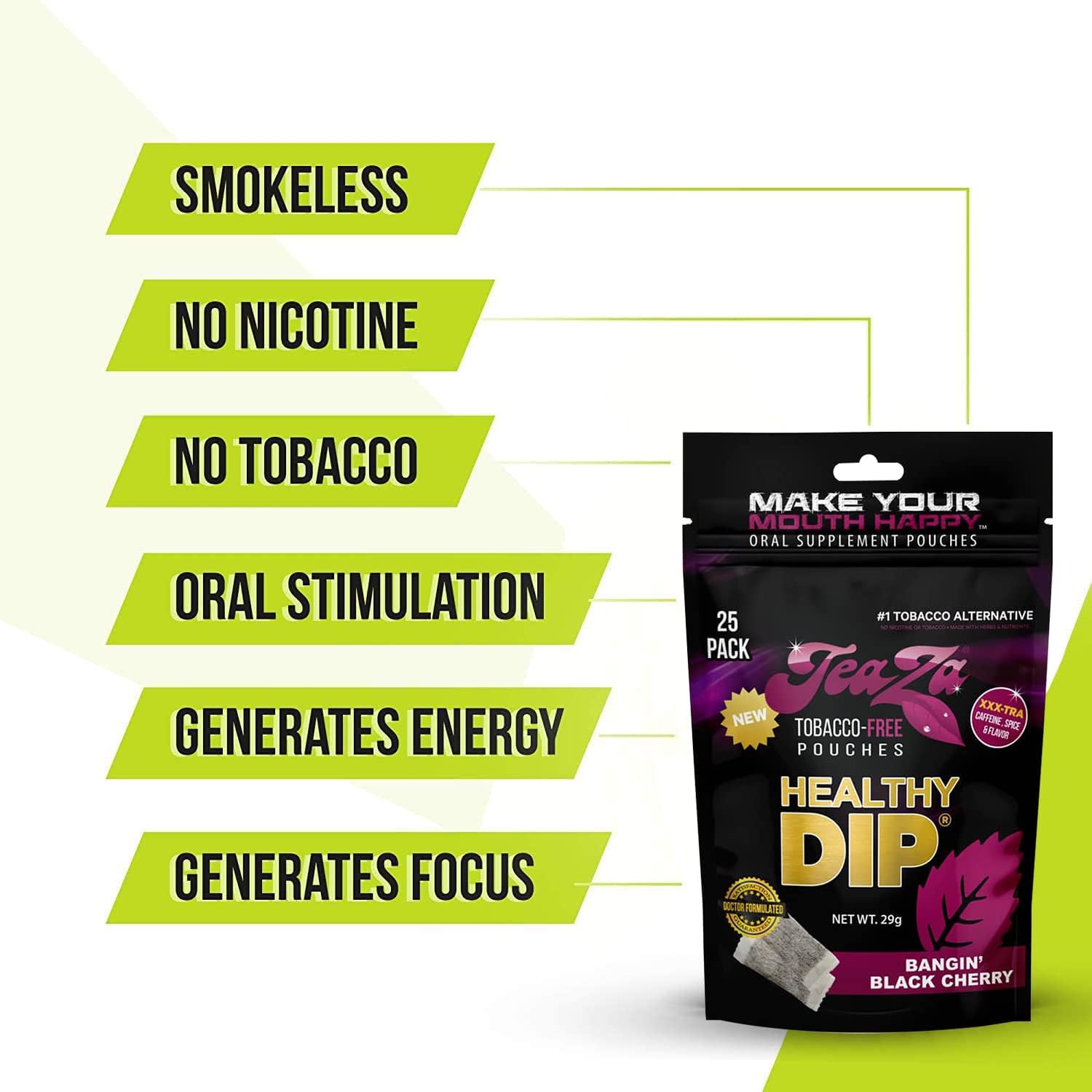 TeaZa energy pouches in pack showcase natural caffeine for a smooth boost