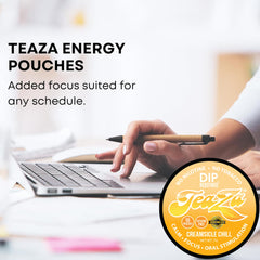 TeaZa Energy Pouches featuring Relora and chamomile aroma.