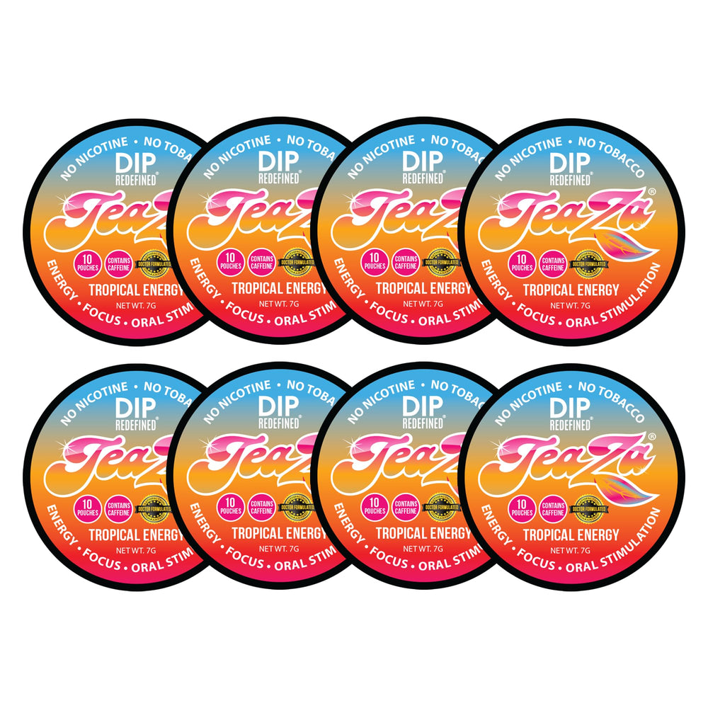 TeaZa Energy Pouches Tropical Pineapple Mango Citrus pack boosts energy without tobacco