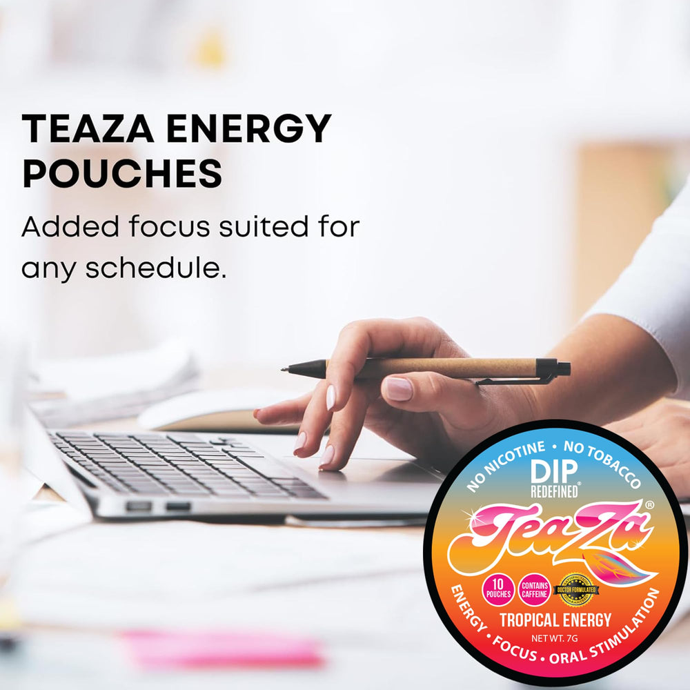 TeaZa Energy Pouches vitamin-rich blend with green tea and B vitamins for daily energy