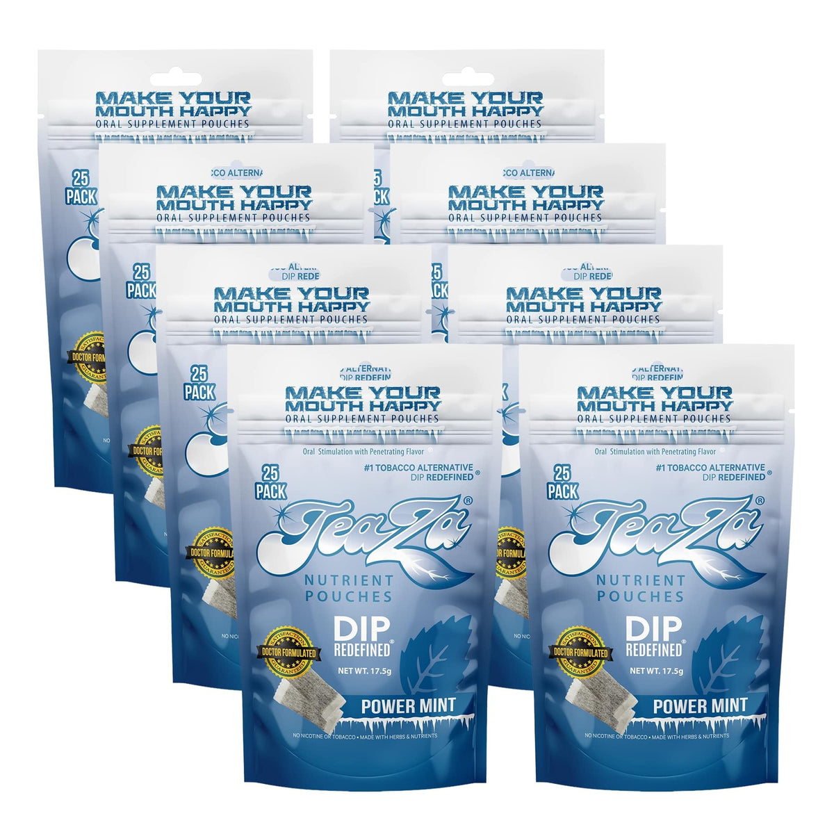 TeaZa Energy Power Mint pack front showing the nicotine-free option