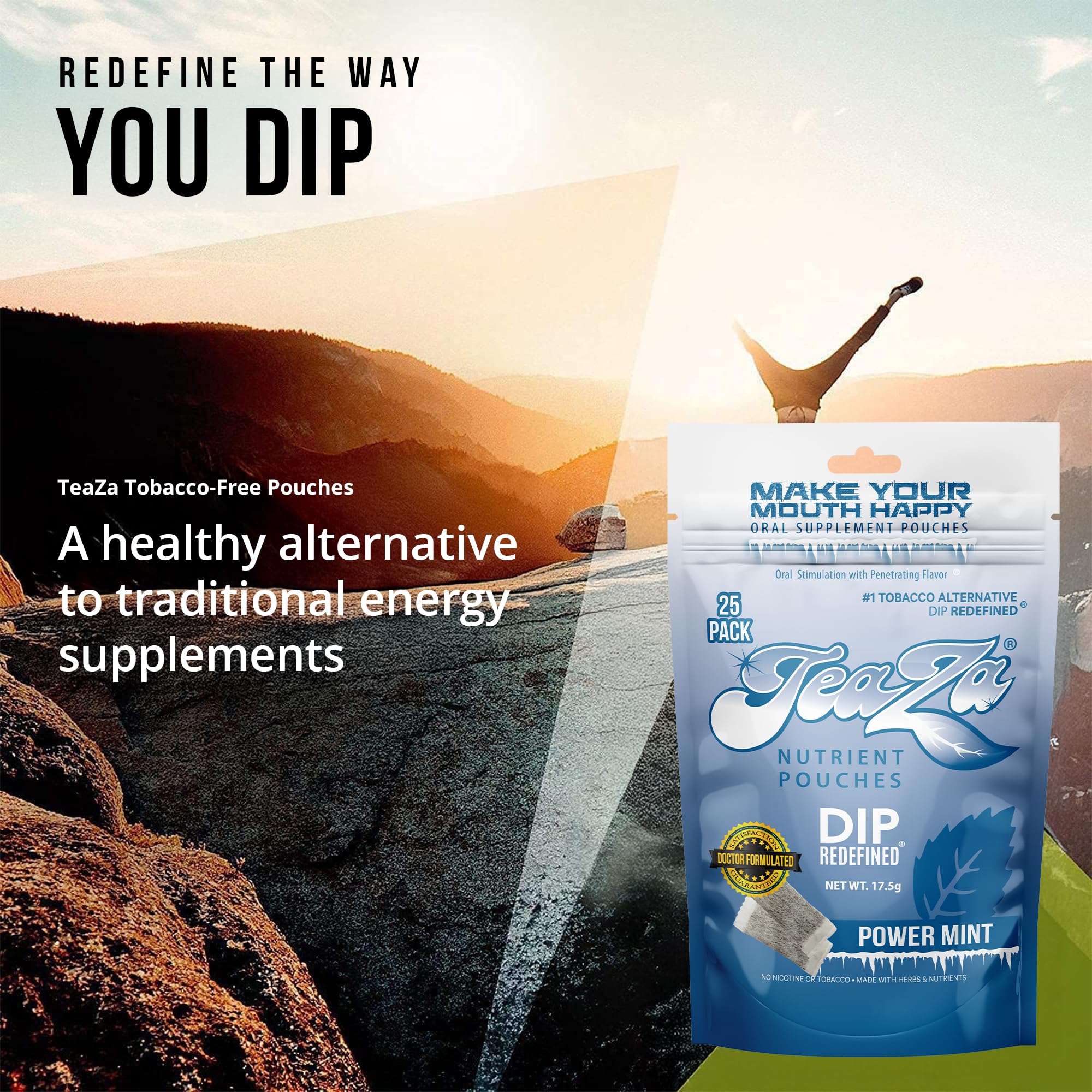 TeaZa Energy Power Mint on a shelf display for quick purchase