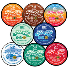 TeaZa Energy packaging shows the assorted pouches for convenient energy.