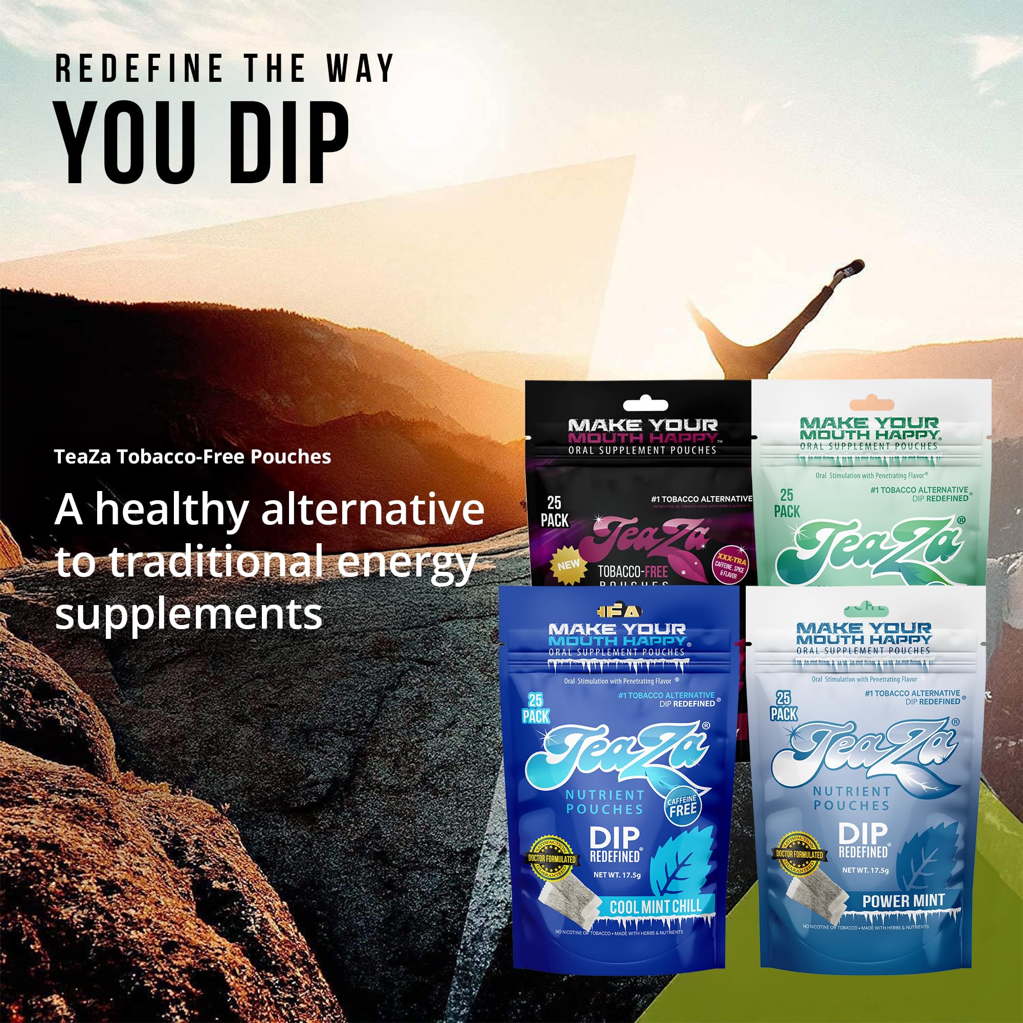 TeaZa on-the-go use scene depicting discreet energy during outdoor activities