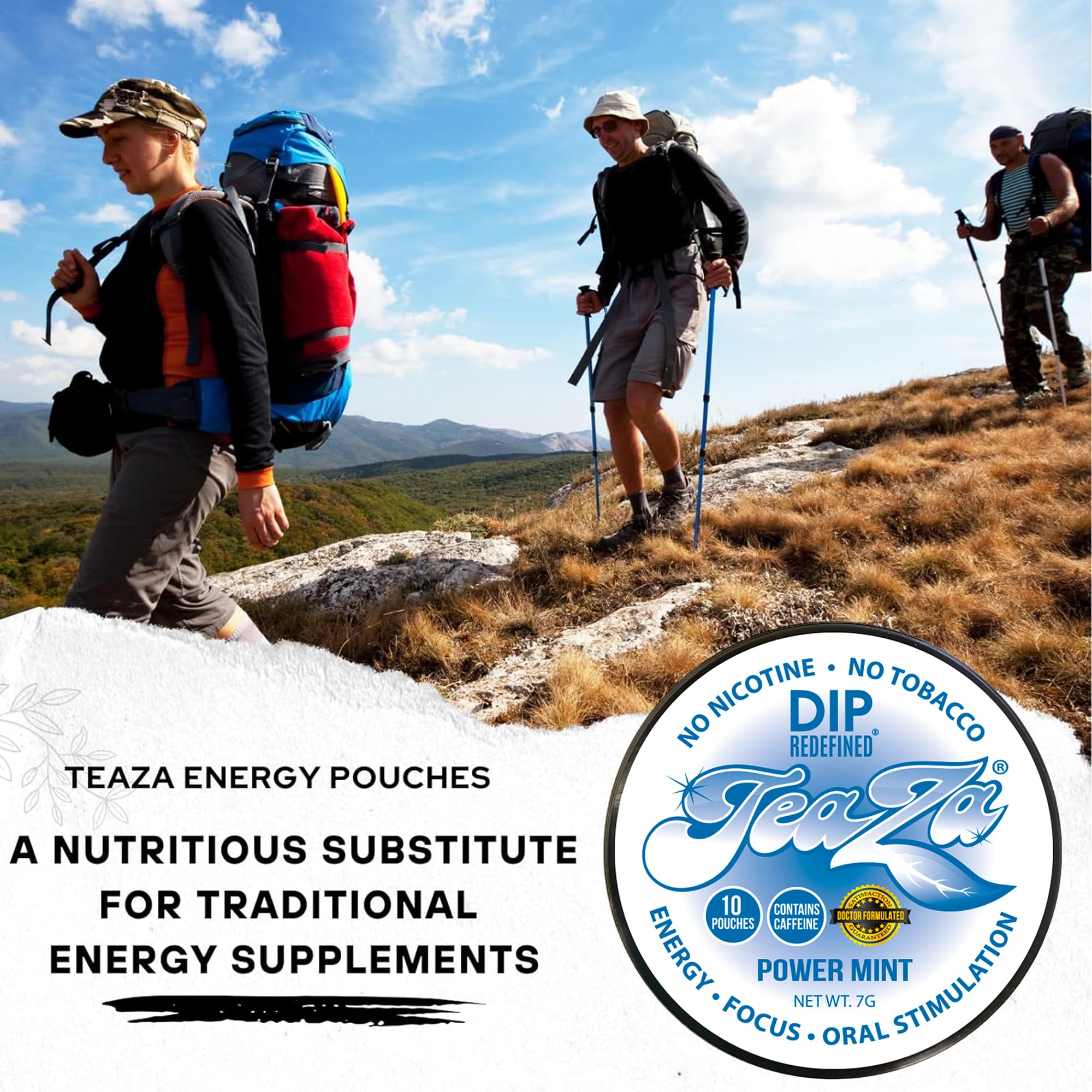 TeaZa Power Mint 8-pack box emphasized as a convenient energy option