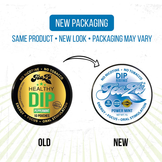 TeaZa Power Mint pouch packaging displays convenient tobacco-free alternative