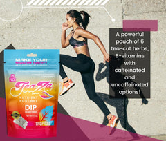 TeaZa vegan and gluten-free seal communicates allergy-friendly choice.
