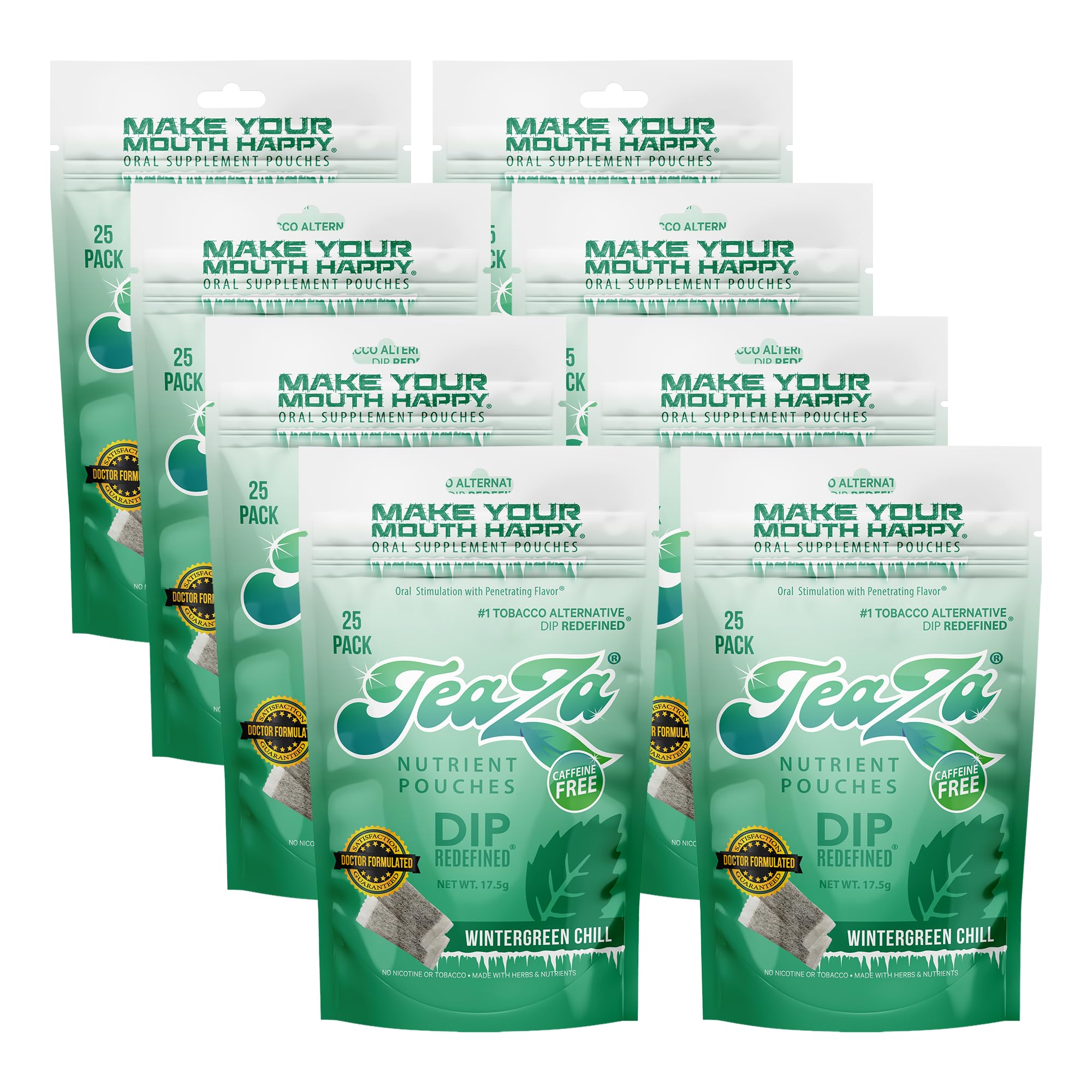 TeaZa Wintergreen Chill packaging close-up highlights a caffeine-free herbal energy option