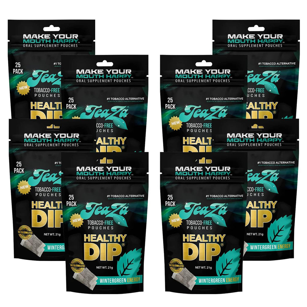 TeaZa Wintergreen Energy Pouches pack shows refreshing flavor for on-the-go energy boost.